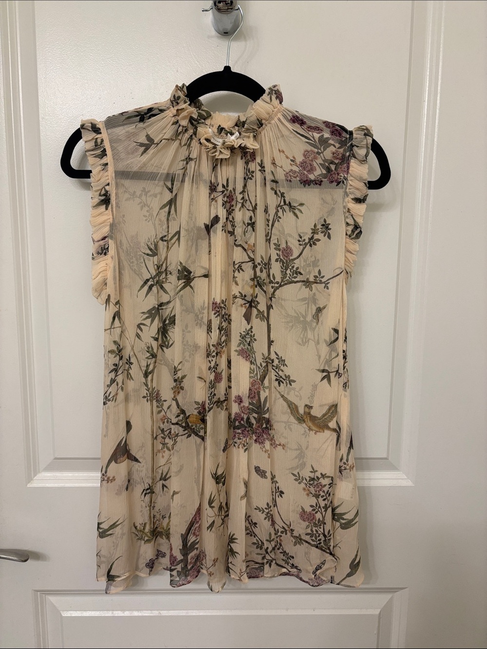 Zimmermann Cream Floral Chiffon Ruffled Tank - Women's XS